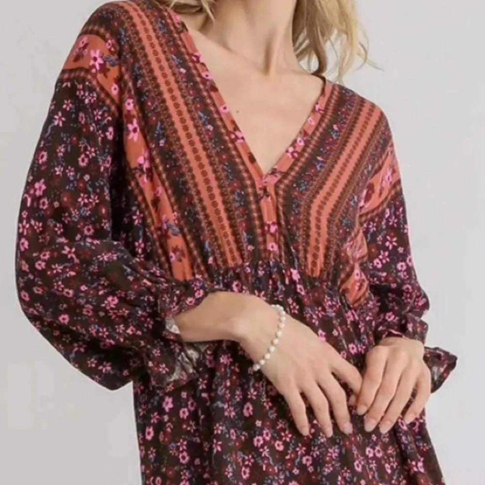 NWT UMGEE Boho Floral Print Tie Back High Low Asymmetrical Hi/Lo Dress - Picture 10 of 10
